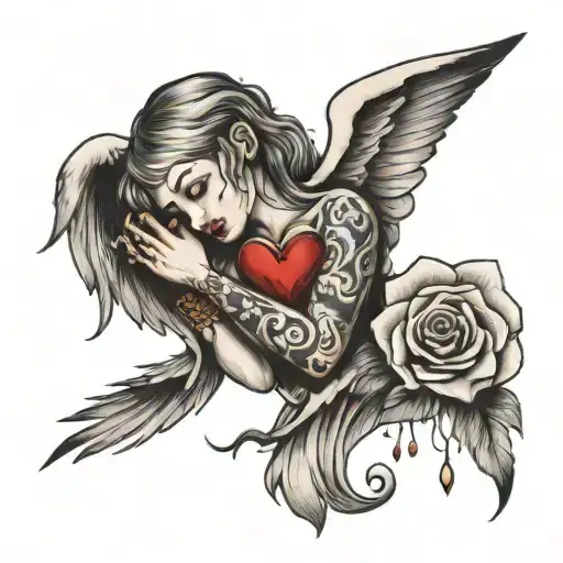 The pain of an angel's broken heart tattoo design idea