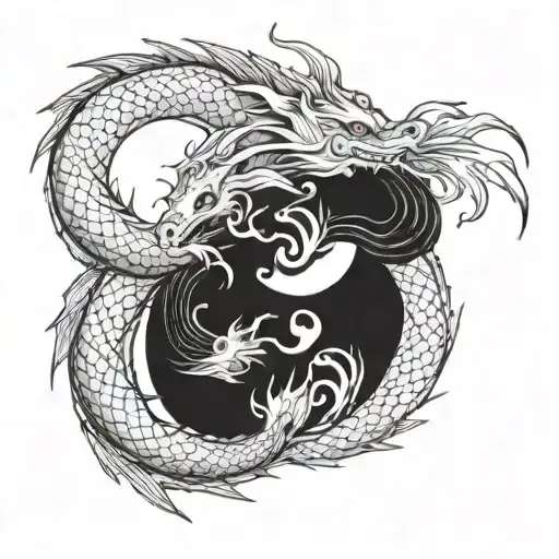 Dragon wrapped around a koi fish in a yin yang pattern tattoo design idea