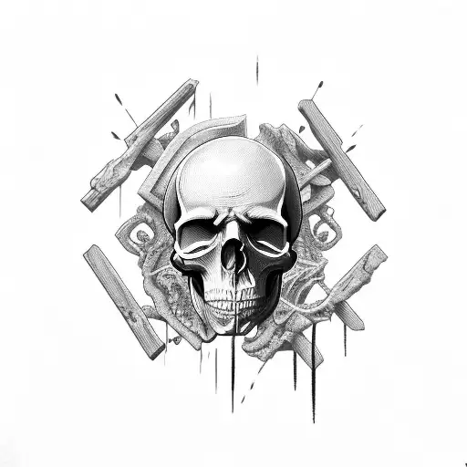 half skull no eyes or forehead barb wire hands reaching  tattoo design idea