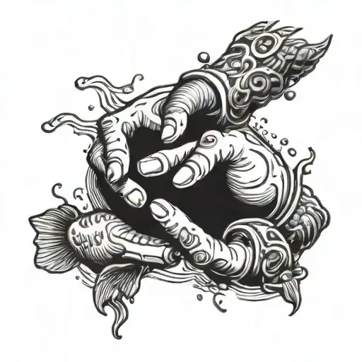 hand reaching for another hand underwater scene tattoo design idea