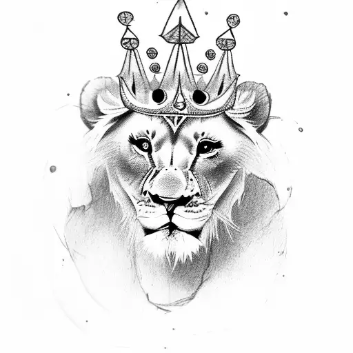 baby lion with crown tattoo design idea