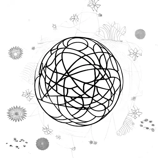 An abstract globe made out of volleyball patterns, with flowers blooming across the continents tattoo design idea