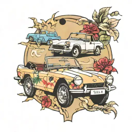 triumph spitfire and landrover series 3  tattoo design idea