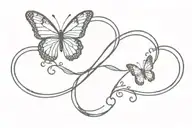 An infinity symbol with 5 hearts and a butterfly resting tattoo design idea