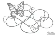 An infinity symbol with 5 hearts and a butterfly resting tattoo design idea