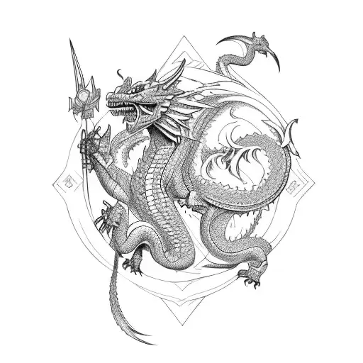 two dragons flying above a mountain tattoo design idea
