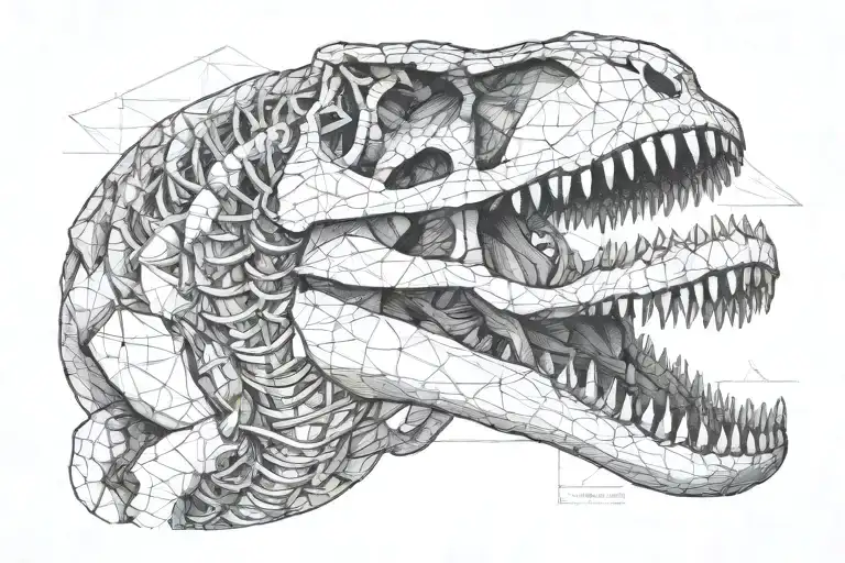 The full body of a tyrannosaurus rex skeleton tattoo design idea