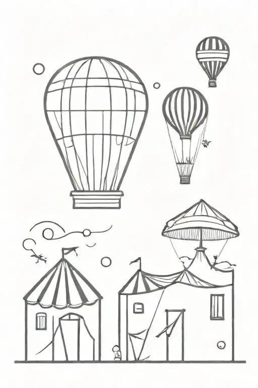 plain and balloon and circus tent Fine lines tattoo design idea
