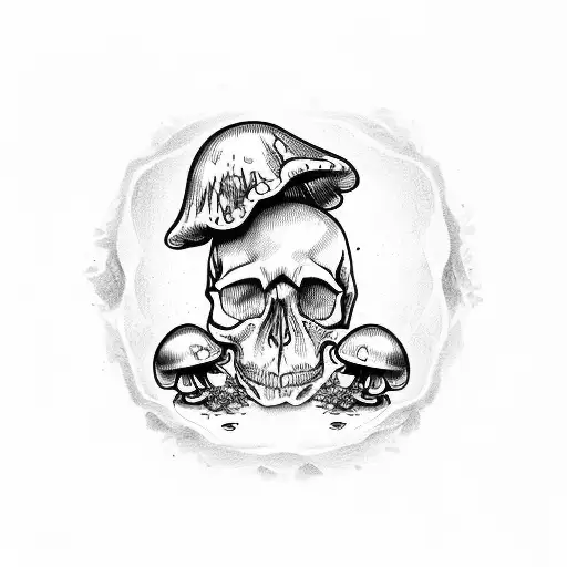 skull with mushrooms  tattoo design idea