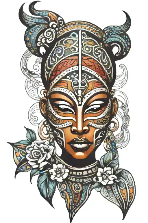 african mask femenin strong tattoo design idea