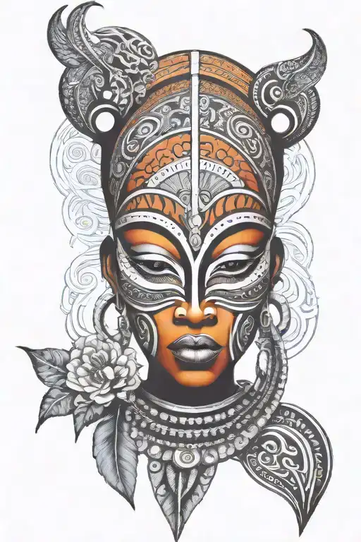 african mask femenin strong bond with their tattoo design idea