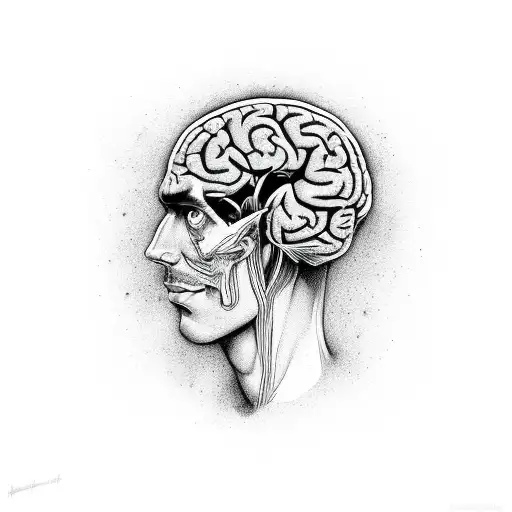man with half a head getting his brain mixed  tattoo design idea