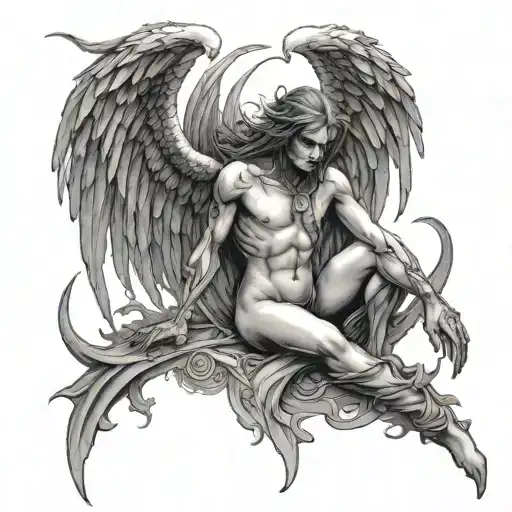 Fallen angel half demon tattoo design idea