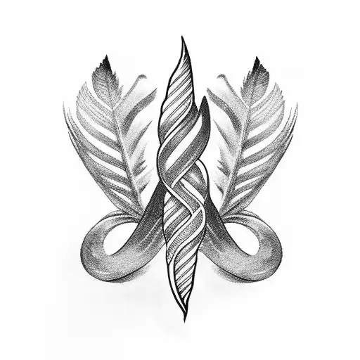 infinity feather with letters K and S tattoo design idea