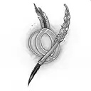 infinity feather with letters K and S tattoo design idea