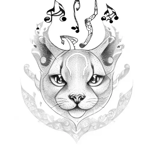 A heart-shaped design with musical notes and animal paw prints tattoo design idea
