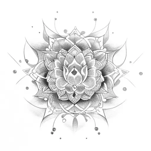 diamond with moon and lotus flower  tattoo design idea