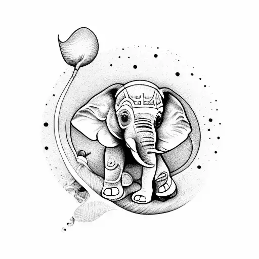 baby elephant with 10/14/20 in side it tattoo design idea