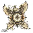Time clock, compass, bird wing tattoo sketch style tattoo tattoo design idea