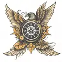 Time clock, compass, bird wing tattoo sketch style tattoo tattoo design idea