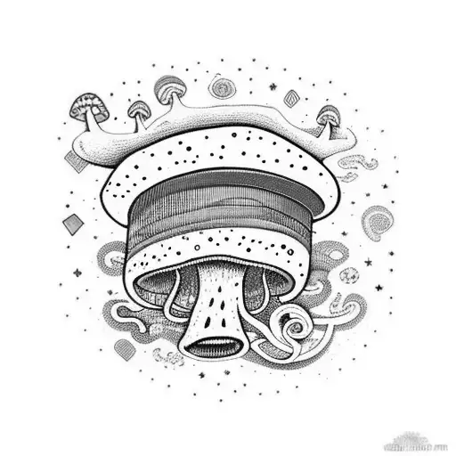 Rainbow + mushrooms + trippy + many colors tattoo design idea