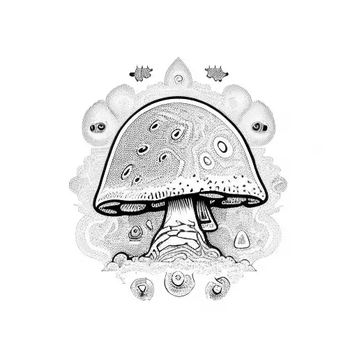 Rainbow + mushrooms + trippy + many colors tattoo design idea