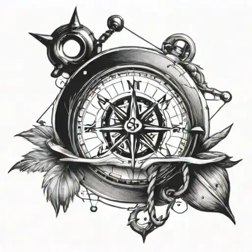 compass with anchor and eye inside tattoo design idea