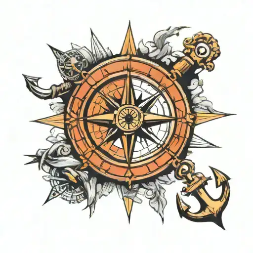compass with anchor and eye inside tattoo design idea
