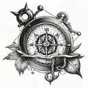 compass with anchor and eye inside tattoo design idea