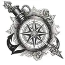 compass with anchor and eye inside tattoo design idea