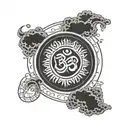 ohm symbol with circle around en clouds fading tattoo on arm tattoo design idea