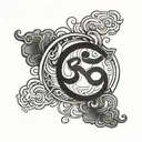 ohm symbol with circle around en clouds fading tattoo on arm tattoo design idea