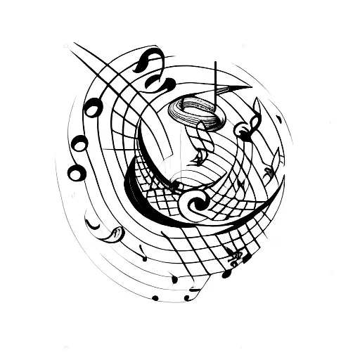 A crescent moon made of musical notes tattoo design idea