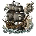 black pearl pirate ship with kraken attacking tattoo design idea