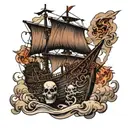 black pearl pirate ship with kraken attacking tattoo design idea