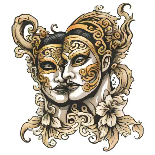 Greek theater masks tragedy and comedy tattoo design idea