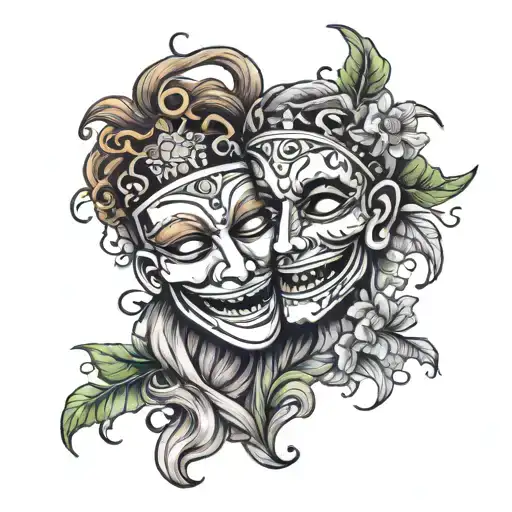 Greek theater masks tragedy and comedy tattoo design idea