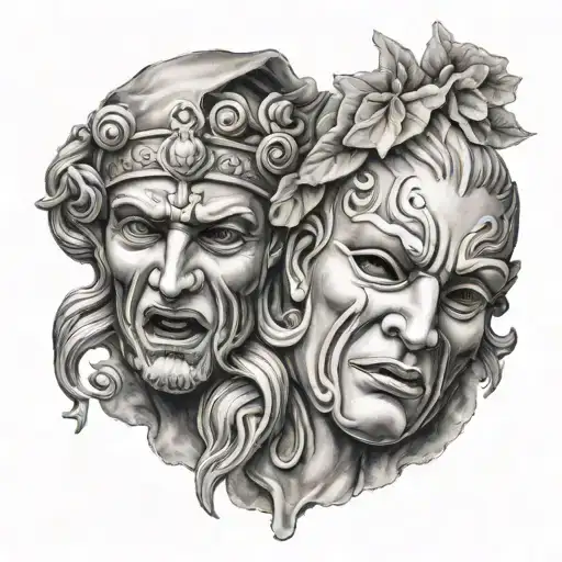 Greek theater masks tragedy and comedy tattoo design idea