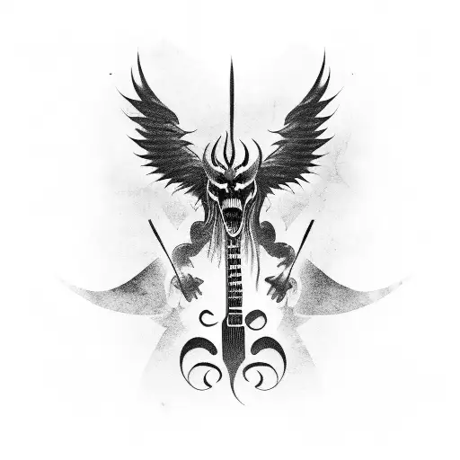 Winged demon playing a guitar tattoo design idea
