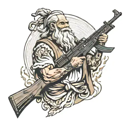 moses with rifle tattoo design idea