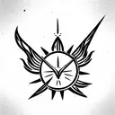 phoenix, moon, sun, sword, crown tattoo design idea