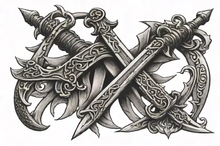 crossed swords And Between Them I am my brothers keeper  tattoo design idea