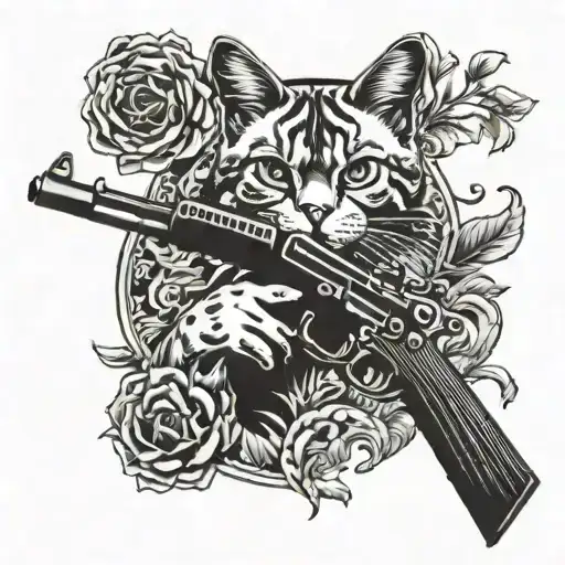 Us army Cat with gun shooting tattoo design idea