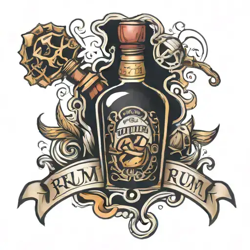 Rum bottle broken tattoo design idea