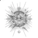 colourful space tattoo with sun and jupiter tattoo design idea