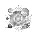 colourful space tattoo with sun and jupiter tattoo design idea