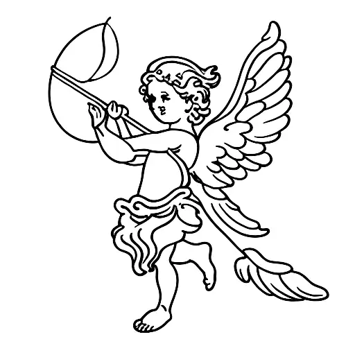 Cupid sitting on a crescent moon tattoo design idea