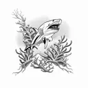 shark with coral reef  tattoo design idea