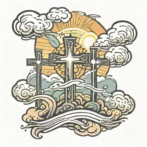 three crosses with sun rays storm clouds tattoo design idea