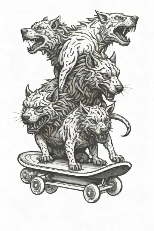 Cerberus on a skateboard tattoo design idea